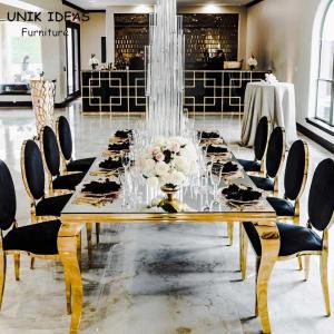 China Luxury Hotel Wedding Table And Chairs Stainless Steel Leg With Morrored Top supplier