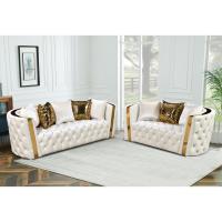 China Cara Furniture Beige color Italian Velvet fabric Gold metal armrest corner sofa 3+2+1 Luxury Cheap sofa set on sale