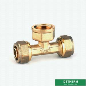 China Female Threaded Tee Pex Fittings Brass Color Screw Fittings Customized Designs And Weight supplier