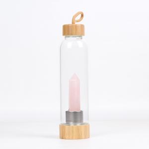 Wellness Healing Gemstone Glass Bottles For Water Storage , Infused Rose Quartz Crystal Water Bottle
