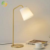 China Modern Rustic Style Fabric-Shaped Bedroom Bedside LED Table Lamp Warm Bright Desk Study Copper Table Lights on sale