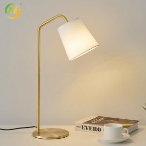 Modern Rustic Style Fabric-Shaped Bedroom Bedside LED Table Lamp Warm Bright Desk Study Copper Table Lights