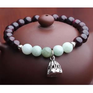 China 7mm burgundy garnet bracelets with jade, gemstone stretchy bracelets, lotus charm bracelet supplier