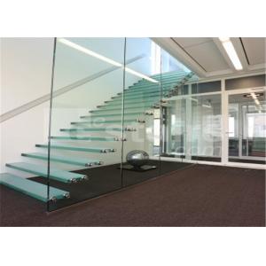 China Prefabricated Straight Floating Steps Staircase With Glass Steps And Glass Railing wholesale