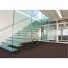 China Prefabricated Straight Floating Steps Staircase With Glass Steps And Glass Railing wholesale