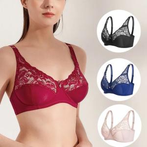                  Thin Sexy Lace Breathable Lingerie Bra Adjustable Gathered Bra Large Size Underwear             