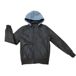 China Short Mens Padded Leather Jacket With Fur Hood Padded Leather Coat supplier