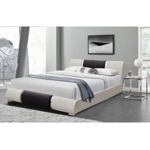 Black White Faux Leather Bed Frame Upholstered Platform 160X200Cm