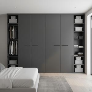 China MJMFD ENF Grade Shaker Style Wardrobe Doors - 22mm PVC Laminate, Aluminum Edging, Custom Size, Modern Flat Panel Design wholesale