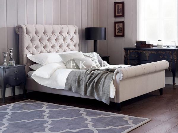 Modern Bedroom Furniture Simple Design Wooden King Size Sleigh Bed