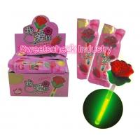 China Fluorescence Light Up Candy Rose Flower Shape Lollipop With Lighting Stick on sale