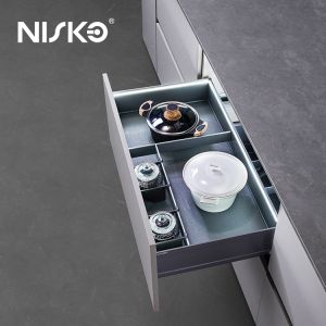 China キッチン 引き出し 鍋 棚 収納 オーガナイザー LEDライトで調節可能 wholesale