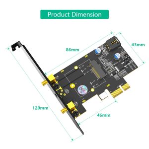 China NGFF M.2キー A から PCl-e X1 WiFi と Bluetooth カード の アダプター Bluetooth インターフェース と 双アンテナ を 接続 する wholesale