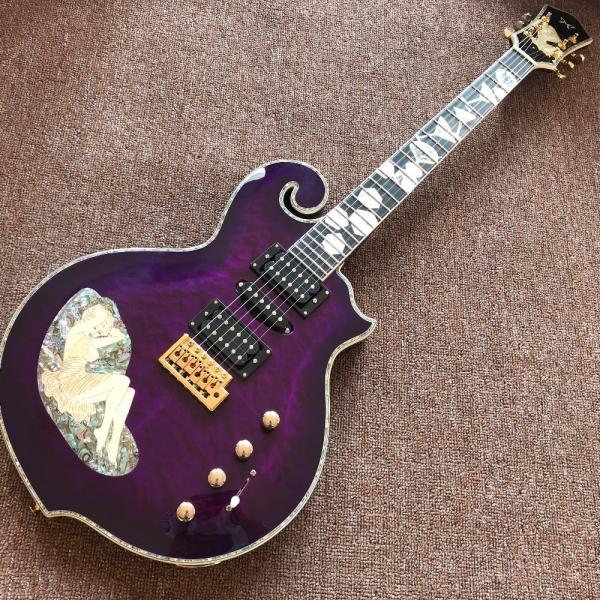 New Design CUSTOM purple electric guitar , with shell beautiful woman on body ,