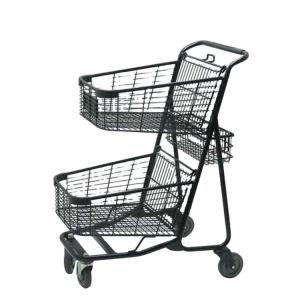 China Wholesale Euro Style Heavy Duty Metal 29 In Two Tier Shopping Cart Supermarket Trolley 2 Layers supplier
