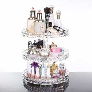 Diamond surface cutting process transparent acrylic cosmetic storage box desktop swivel shelf makeup organizer