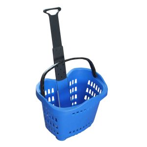 China Cesto de compras plástico colorido do rolamento com rodas 55l, cestas plásticas do trole da compra supplier