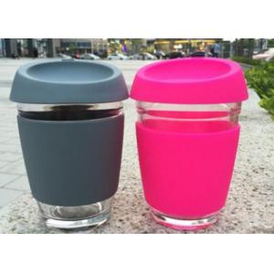 China Customize Glass Coffee Cup With Silicon Lid / Drinking Glass Cup With Silicon Case supplier