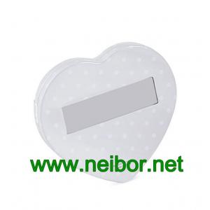 Heart shape gift card tin box with flocked tray and clear window on backside