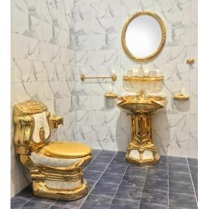 China Golden Hotel Bathroom Sanitary Ware With Pedestal Basin Sink Wall Hung Toilet supplier