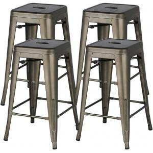 24 Inch Stackable Restaurant Chairs Metal Bar Stools Counter Height Barstools High Backless