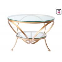 China Glass Coffee Table Gold Frame , Modern Round Glass Coffee Table For Bar / Hotel on sale