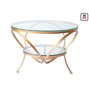 China Glass Coffee Table Gold Frame , Modern Round Glass Coffee Table For Bar / Hotel supplier