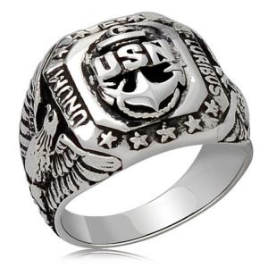Men Sterling Silver Ring Punk Eagle US Army Military Band Ring (024441W)