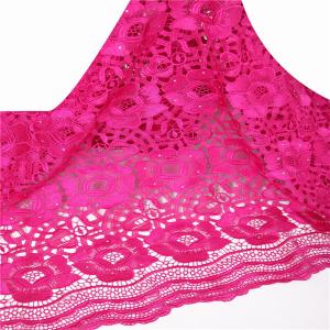 F50511 fushia pink 100 polyester lace fabric with rhinestone for dresses 2016