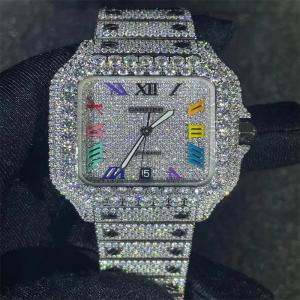 Moissanite Cartier Watch Luxury White Dial Iced Out Cartier Watch ODM Custom Watches For Men