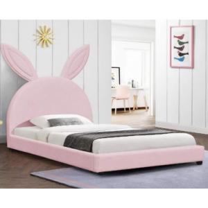 Plywood Children Upholstered Bed Frame Cartoon Rabbit Style Pink Color