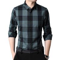 China Knitted Broadcloth Plaid Shirts Polyester Viscose And Cotton Casual Shirt Long Sleeve For Man on sale