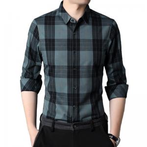 Knitted Broadcloth Plaid Shirts Polyester Viscose And Cotton Casual Shirt Long Sleeve For Man
