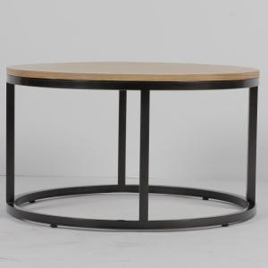 Living Room Rounded Solid Wood Coffee Table With Iron Frame Base