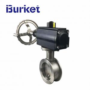 DN100 flange connection SS304 pneumatic regulating butterfly valve with handwheel