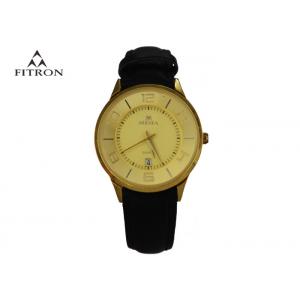 Gold Face Branded Leather Watches For Men , Simple Leather Watch Waterproof