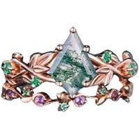 China Solid Rose Gold 1.25ct Natural Inspired Leaf Moss Agate Jewelry Cluster Emerald Aquatic on sale