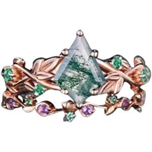 Solid Rose Gold 1.25ct Natural Inspired Leaf Moss Agate Jewelry Cluster Emerald Aquatic