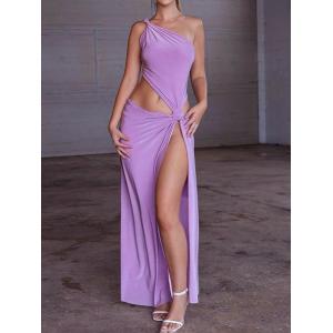 Party Hollow Thigh High Slit Dress Sleeveless Solid Color Long Dress Fashion Sexy