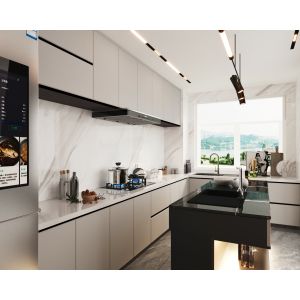 China Modular Kitchen Cabinets with Backsplash & Drawer Accessories wholesale