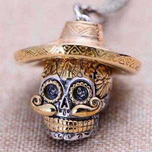 Two Tone Silver Brass Skull Pendant Necklace for Men and Women (XH053353W)