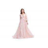 China V Neck Pink Half Sleeve Prom Dress , Organza Evening Dresses With Sleeves on sale