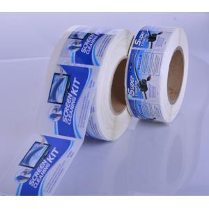 Screen cleaning kit packaging glossy vinyl sticker labels rolls printing manufacturer