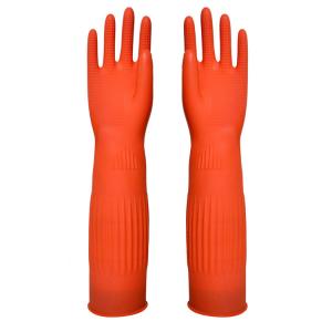 Red Waterproof Extra Long Sleeve Rubber Gloves  For Kitchen Cleaning