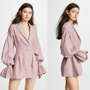 Stripe ballon sleeves V neck blazer mini dress