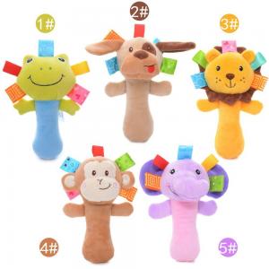China Plush Dog Frog Monkey Baby Rattles Toys for Kids / Infant Developmental Training Toy supplier