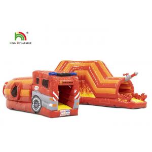 China PVC 0.55mm 21ft Red Fire Truck Inflatable Obstacle Course For Kids supplier