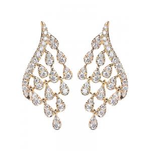 18K Gold Feather Diamond Stud Earrings 2.0g Art Deco Engagement Earring