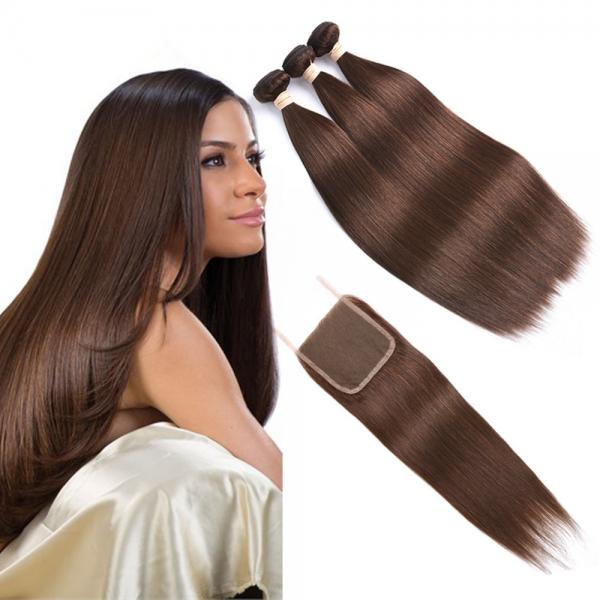 Brown Ombre Human Hair Extensions / Straight Human Hair Weave With 4X4 Closure