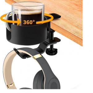 Powder Coating Headphone Rack Desk Mount Cup Holders Earphone Rotating Stand for Desk
